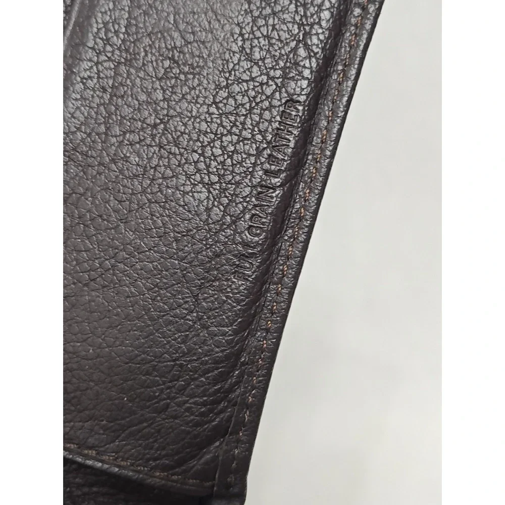 Vintage Dockers Men's Brown Full Grain‎ Leather Stitched Wallet Bifold Embossed